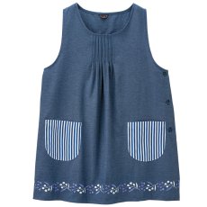 画像1: ボタニカル刺しゅうエプロン　ネイビー (1)