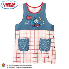 画像1: 〈きかんしゃトーマス〉手描き風チェック柄エプロン (1)